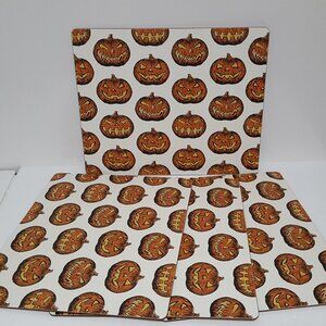 NEW RARE Pottery Barn Set of 4 Halloween Jack O Lantern HardMats 12.75" w x 16